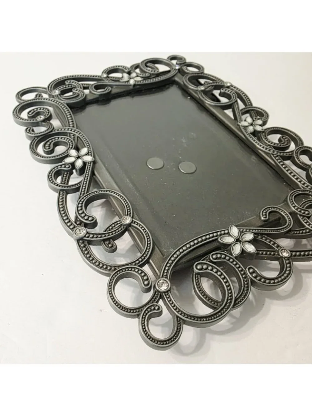 Malden Ornate Pewter Floral Rhinestone Scrollwork Accents Photo Picture Frame